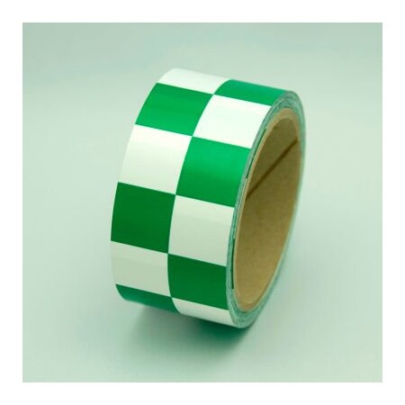 Top Tape And Label Hazard Marking Tape, Green/White Checker, 2"W x 54'L Roll, LCB213 LCB213